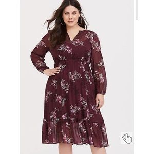 Torrid Burgundy Floral Chiffon Midi Dress